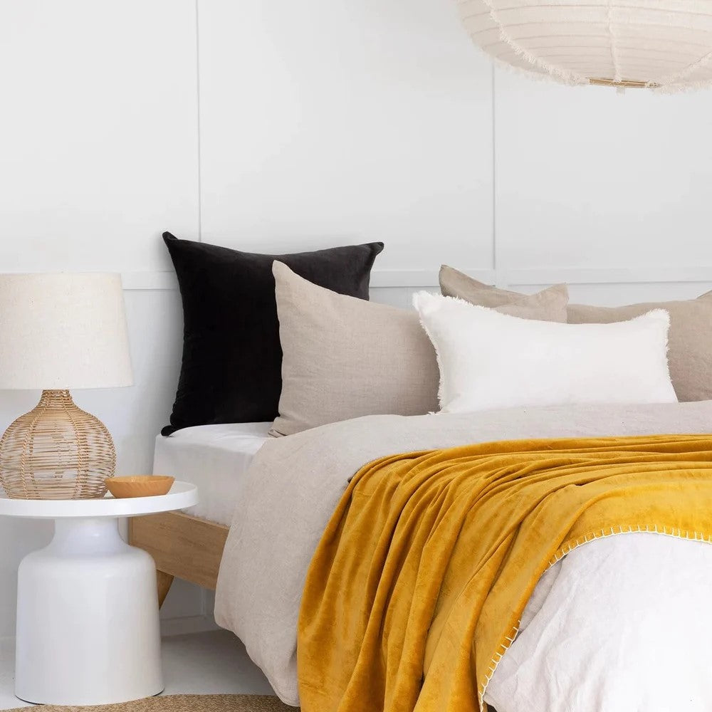 Luxury Rustic Cotton Velvet Throw - Yellow