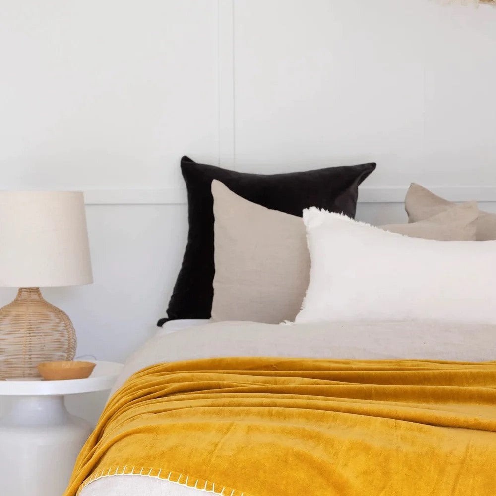 Luxury Rustic Cotton Velvet Throw - Yellow