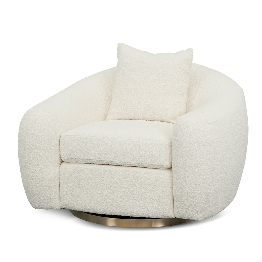 Luxury Swivel Armchair - Ivory White Boucle