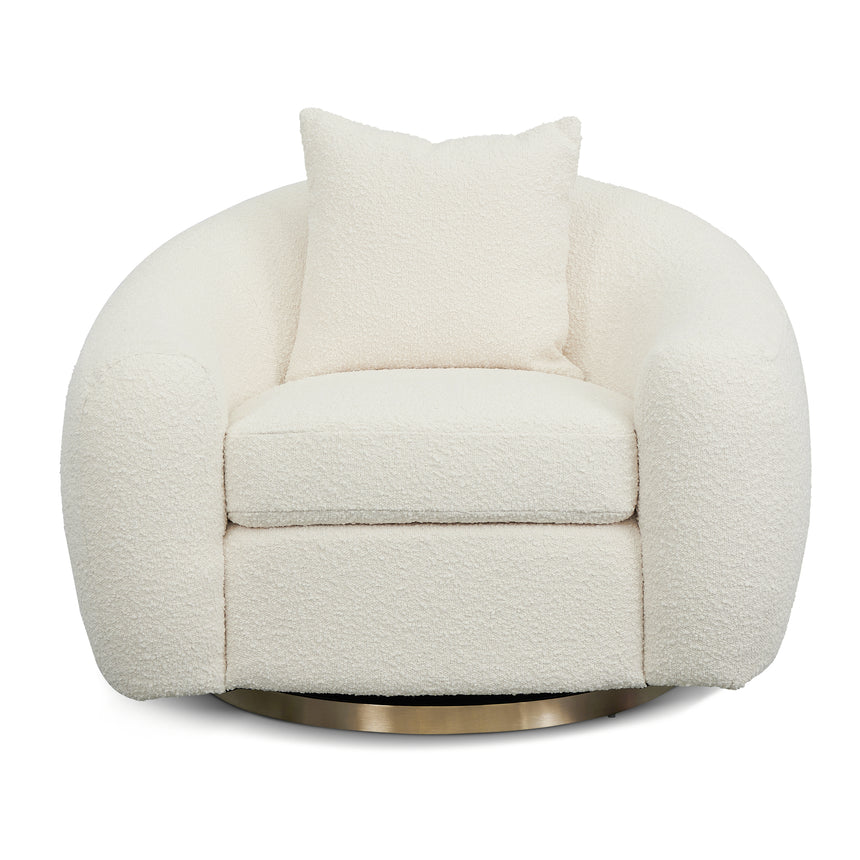 Luxury Swivel Armchair - Ivory White Boucle