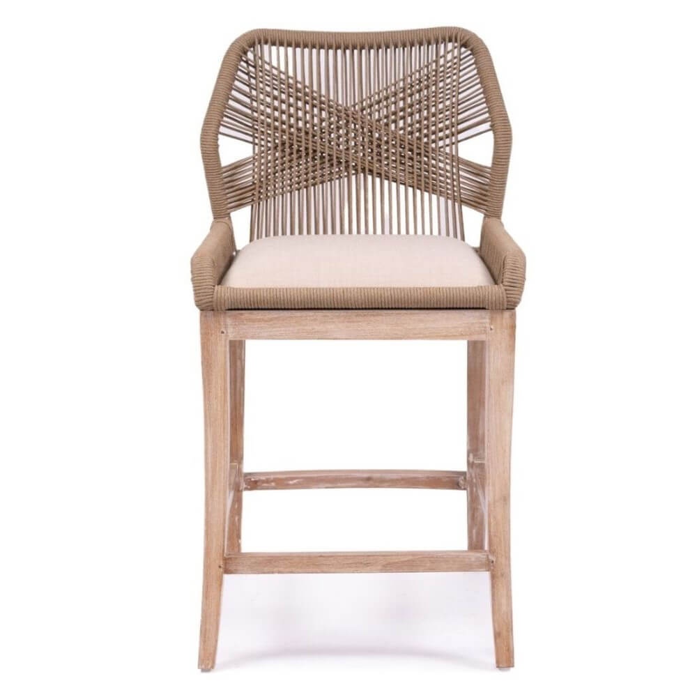 Mahogany Wood Cushioned Kitchen Bar Stool  - Sand Finish