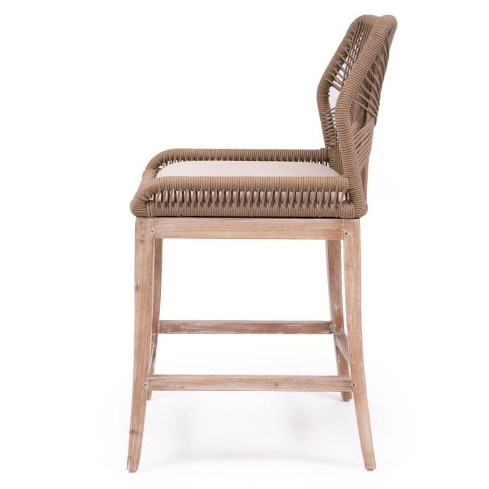 Mahogany Wood Cushioned Kitchen Bar Stool - Sand Finish