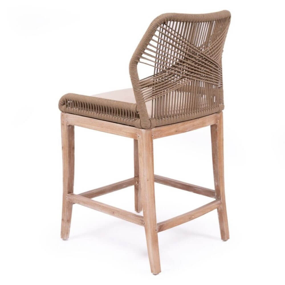 Mahogany Wood Cushioned Kitchen Bar Stool - Sand Finish