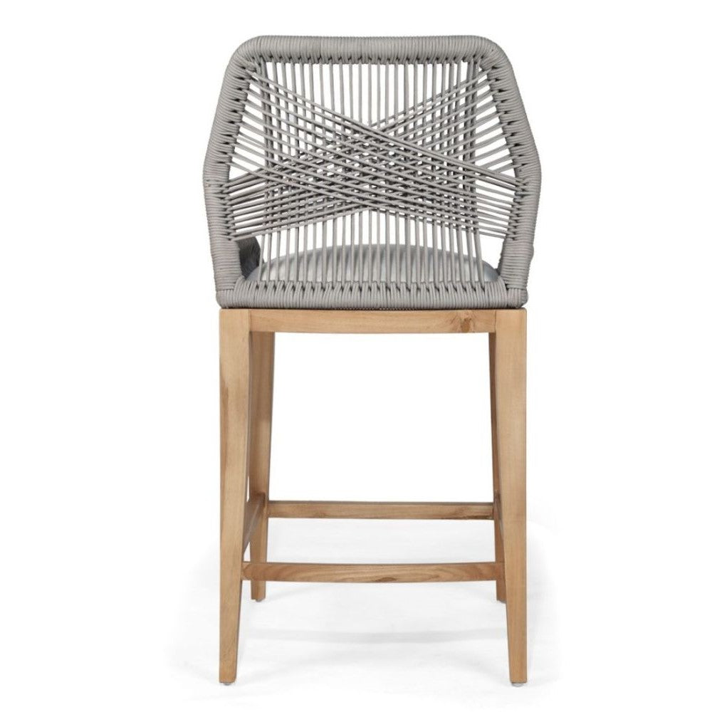 Mahogany Wood Cushioned Kitchen Bar Stool - Grey