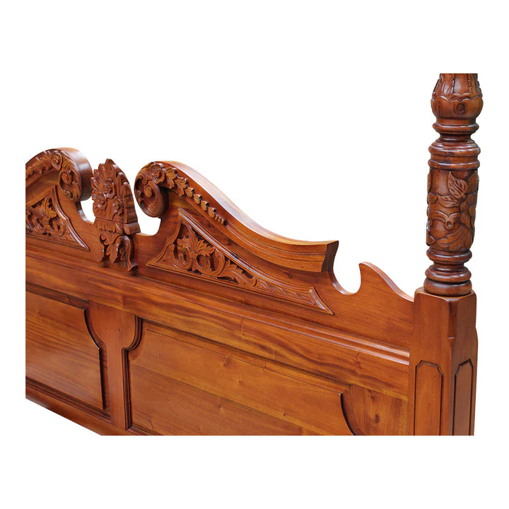 Majestic Queen Anne Four Poster Queen Size Bed - Light Mahogany