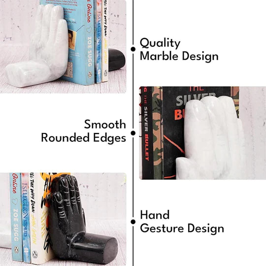 Marble Hand Bookends Set of 2 - Black & White