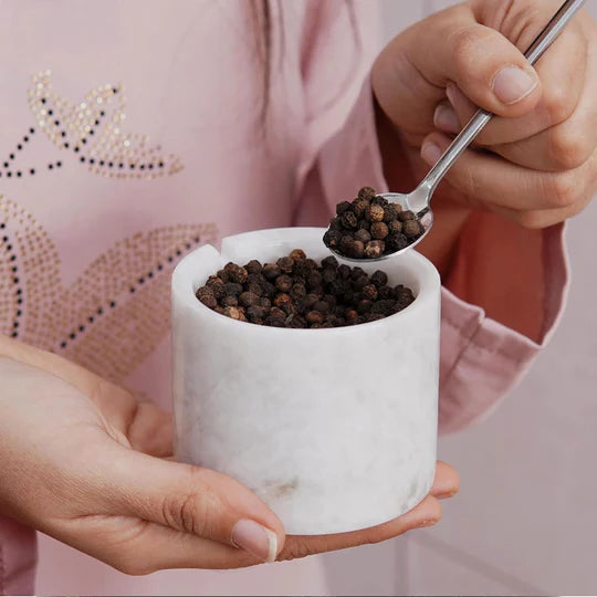 Marble Handmade Salt Cellar with Tray - White & Black