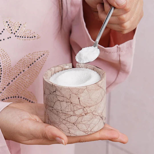 Marble Handmade Salt Cellar with Tray - White & Marinara