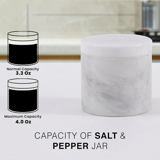 Marble Handmade Salt Cellar with Tray - White & Marinara