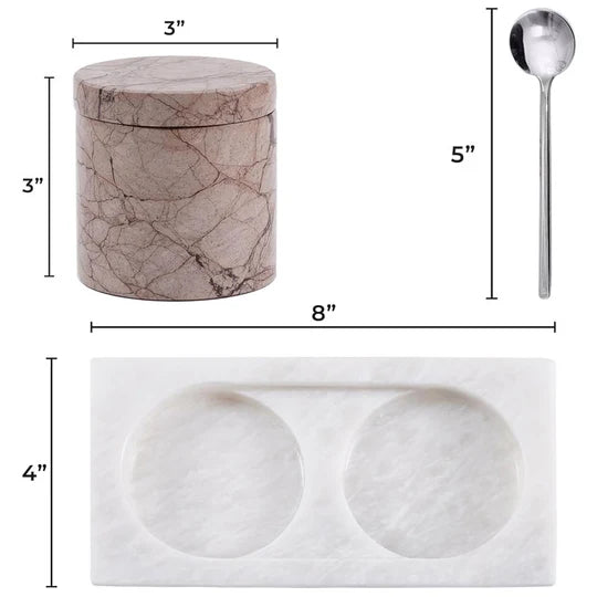 Marble Handmade Salt Cellar with Tray - White & Marinara
