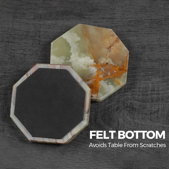 Marble Hexagon Shaped Coaster Plates - Green