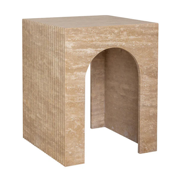Marble Rene Side Table in Travertine - Beige