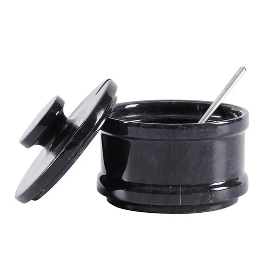 Marble Salt Cellar With Lid & Spoon - Black