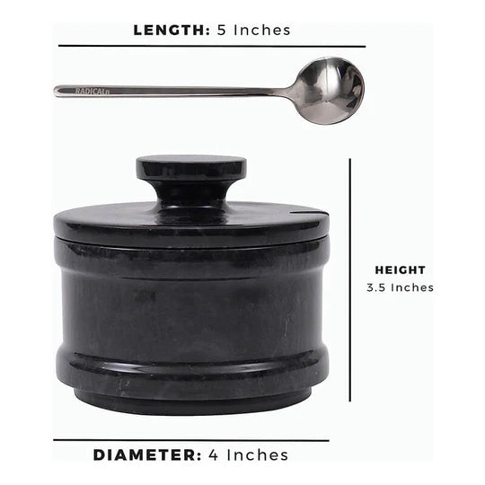 Marble Salt Cellar With Lid & Spoon - Black