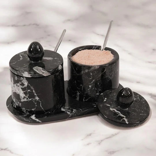 Marble Salt Cellar with Tray - Black