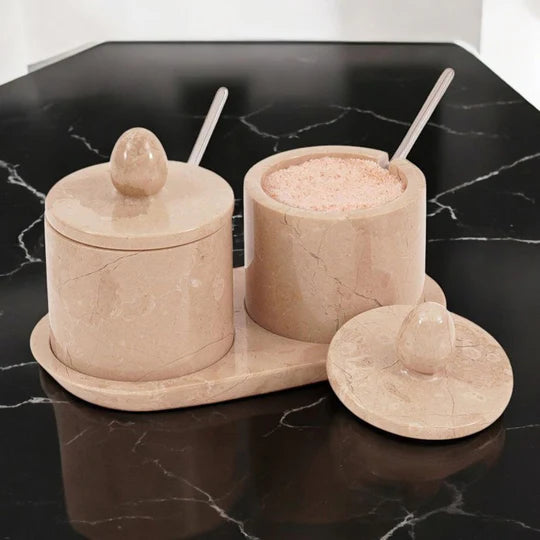 Marble Salt Cellar with Tray - Light Brown