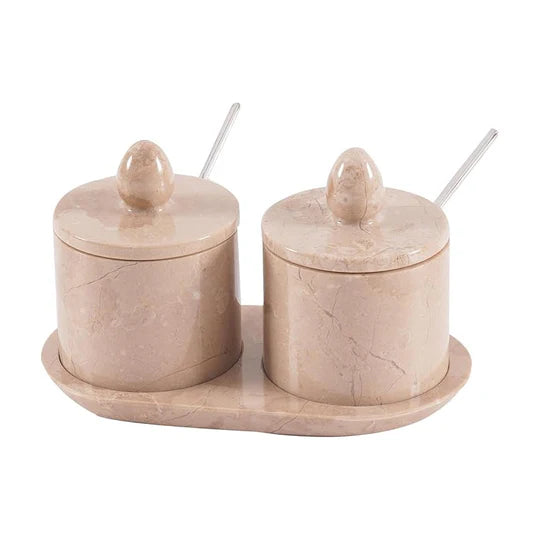 Marble Salt Cellar with Tray - Light Brown