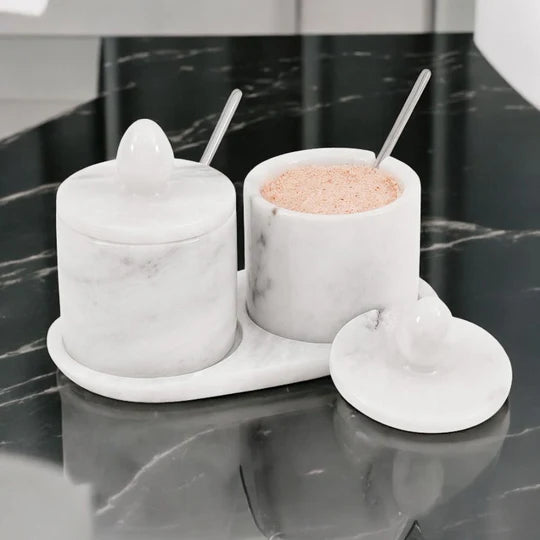 Marble Salt Cellar with Tray - White
