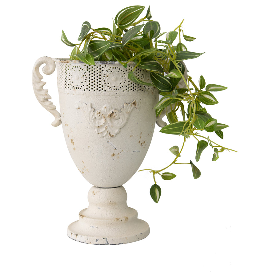 Martinique Aged Fleur Embossed Urn - 21x17x28cms