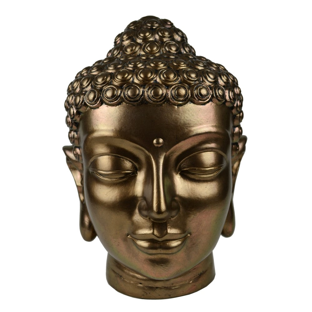 Meditative Buddha Head Sculpture - Antique Gold