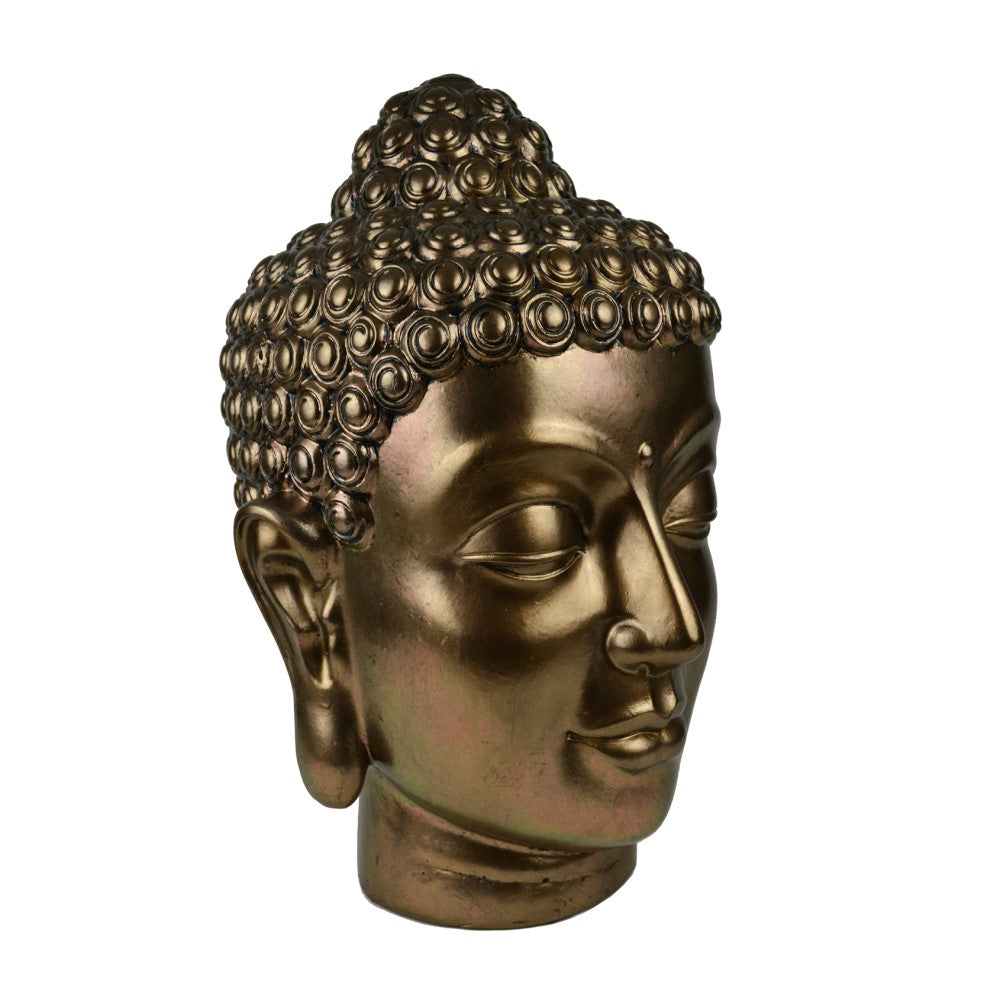 Meditative Buddha Head Sculpture - Antique Gold