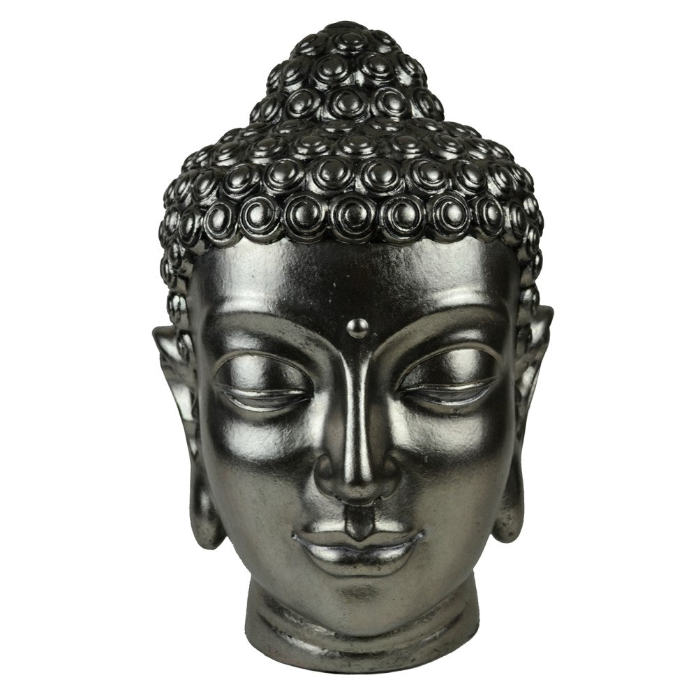 Meditative Buddha Head Sculpture - Antique Silver