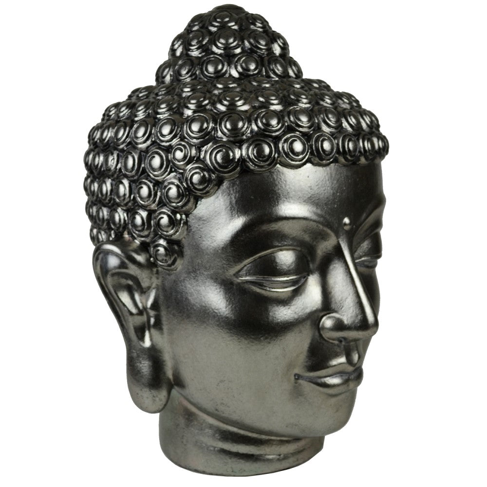 Meditative Buddha Head Sculpture - Antique Silver