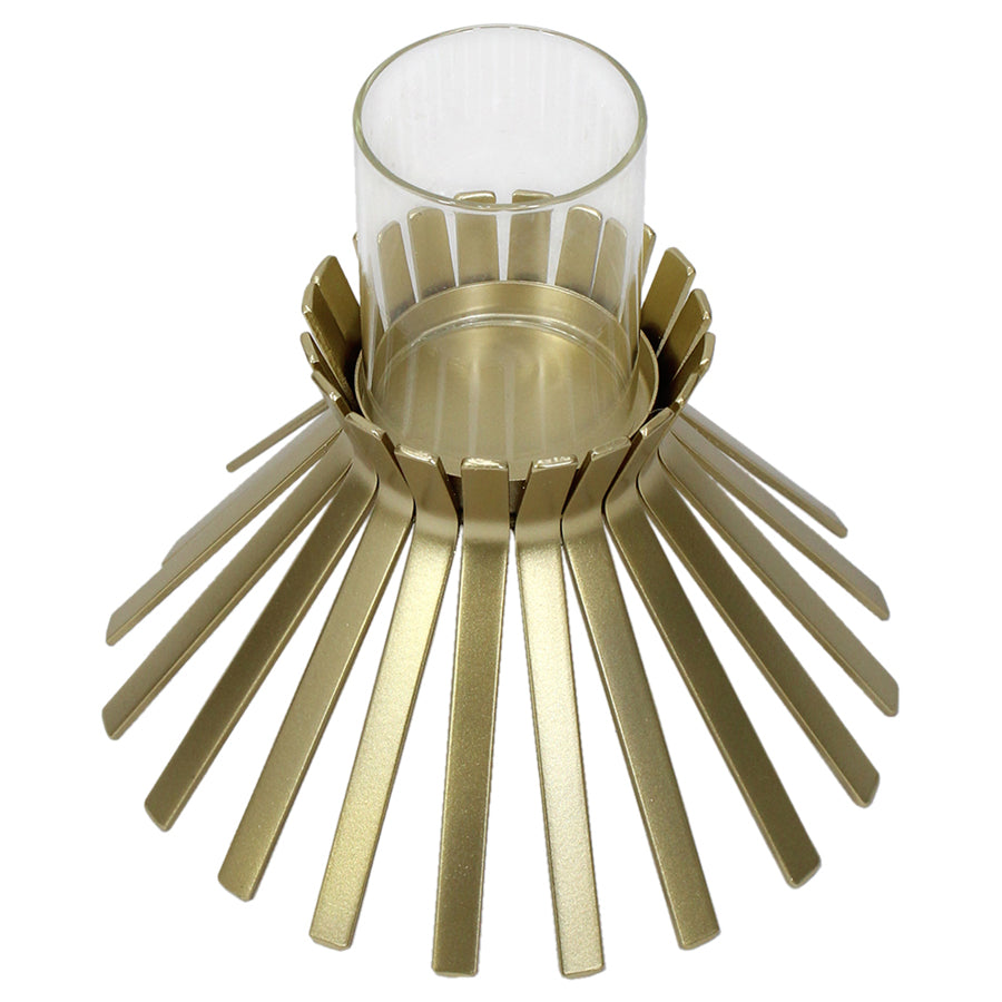 Metal Aura Slatted Pillar Candleholder - 23x21cms