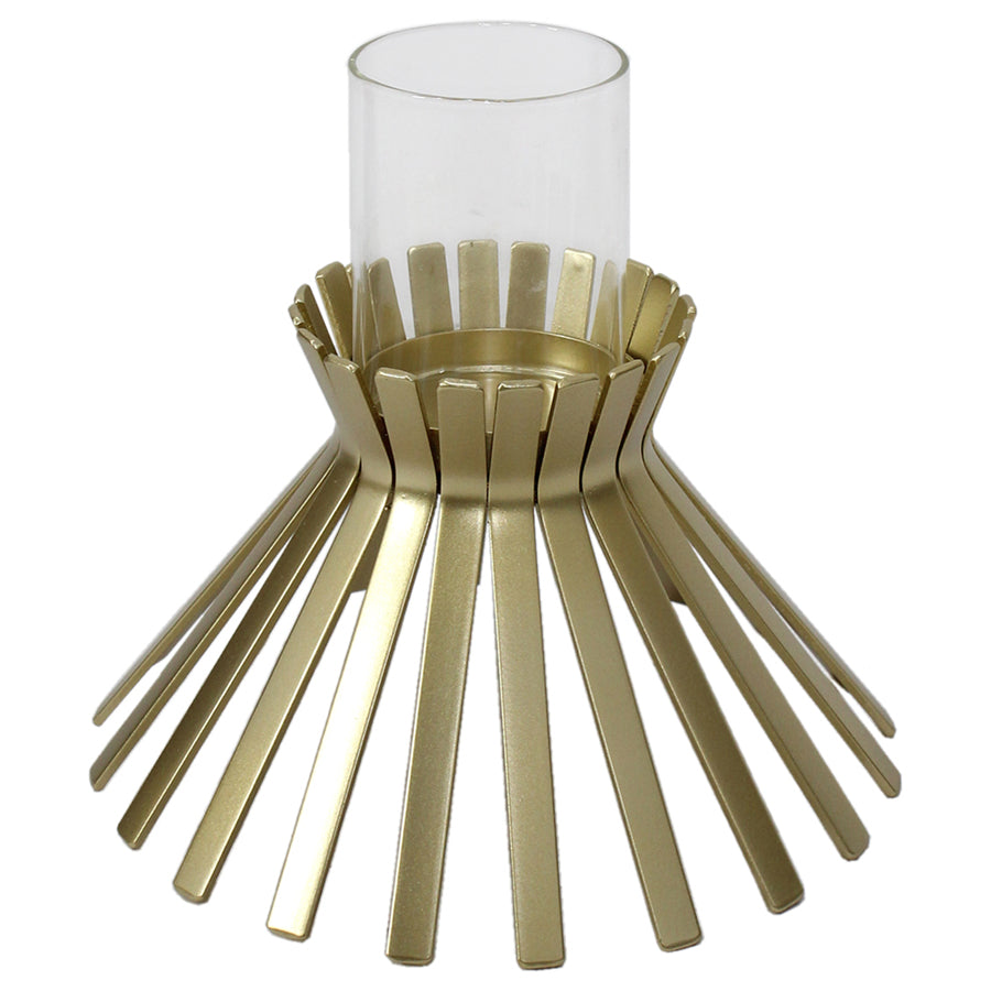 Metal Aura Slatted Pillar Candleholder - 23x21cms