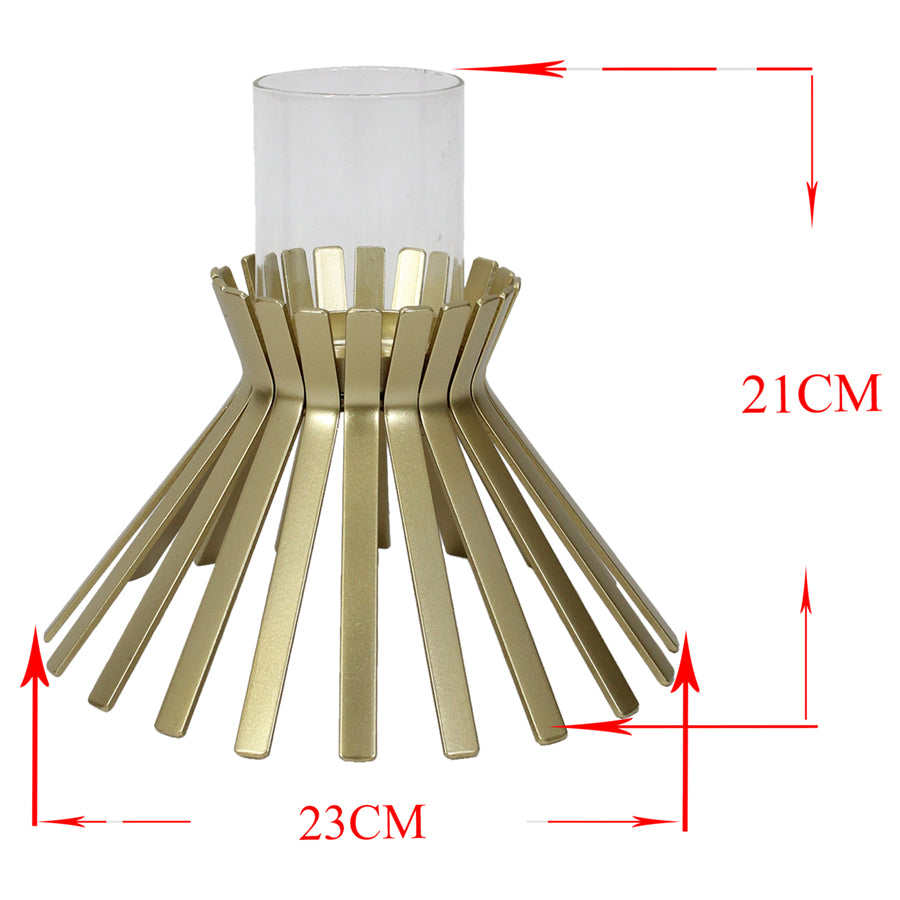 Metal Aura Slatted Pillar Candleholder - 23x21cms