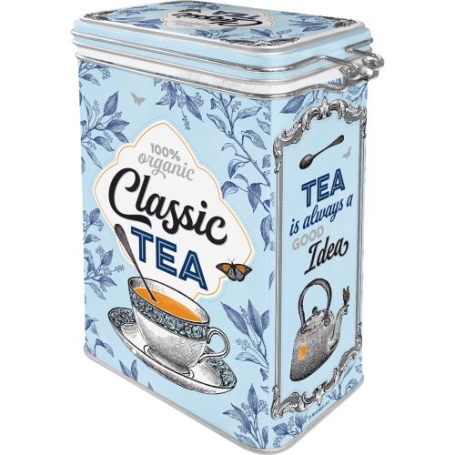 Metal Clip Top Tin Storage Box - Classic Tea