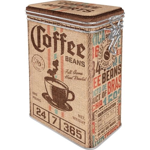 Metal Clip Top Tin Storage Box -Coffee Sack