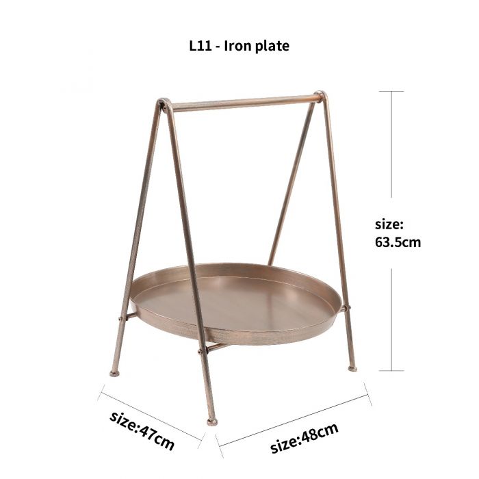 Metal Display Stand with Round Plate Decor - Gold Wash