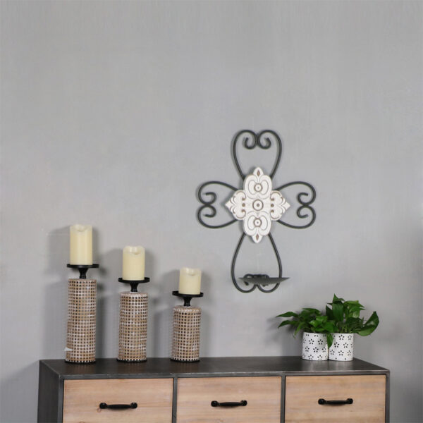 Metal Fleur Moulded Cross Wall Sconce