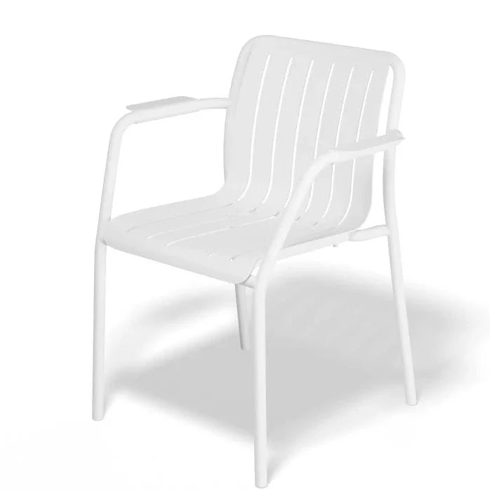 Metal Non-Padded Outdoor White Dining Armchair