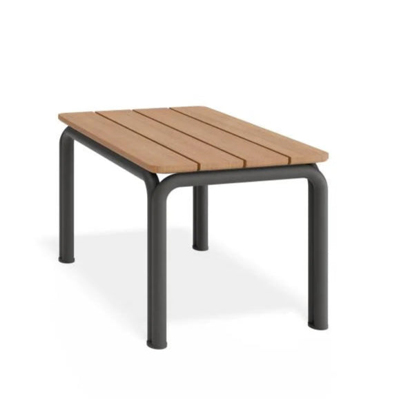 Metal Outdoor Charcoal Corner Sofa - Granite Grey Cushion with Teak Top