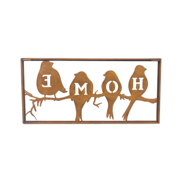 Metal Rust Laser Cut Home Birds Wall Art