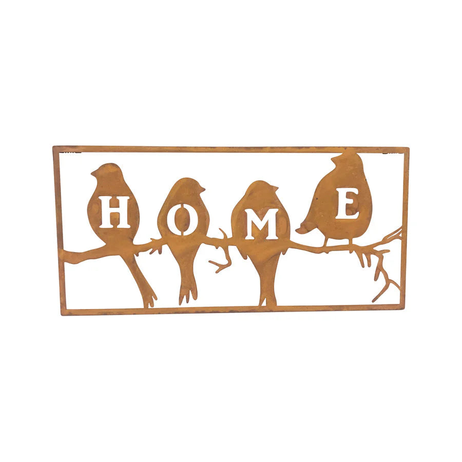 Metal Rust Laser Cut Home Birds Wall Art
