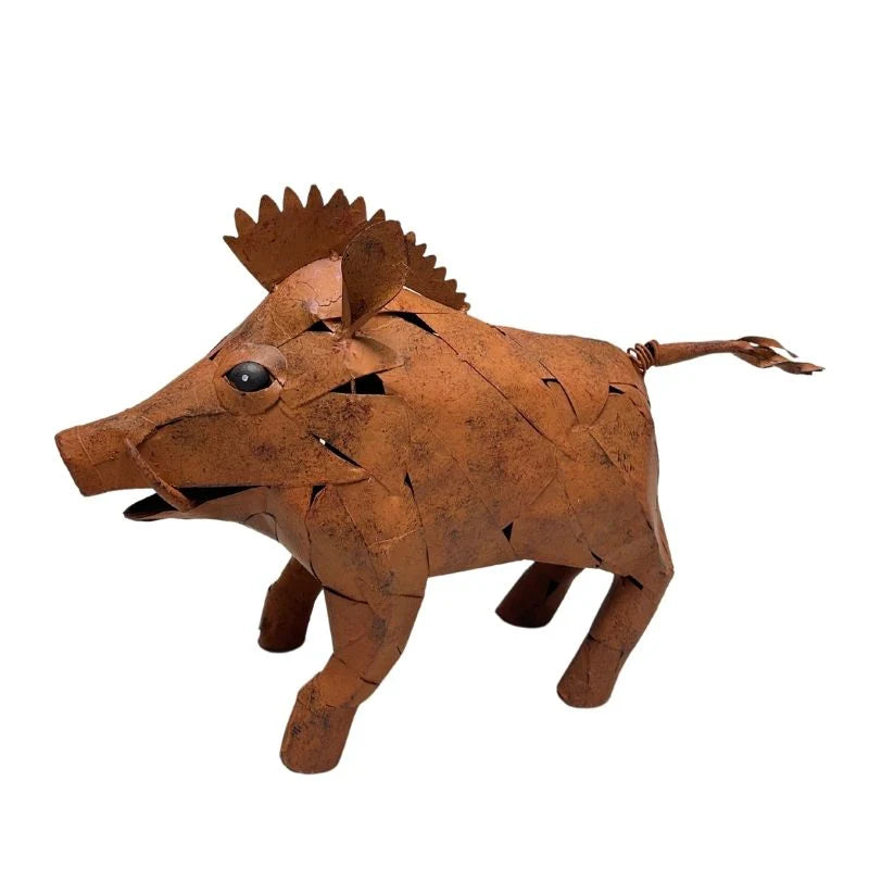 Metal Rust Warthog Statue Garden Decor