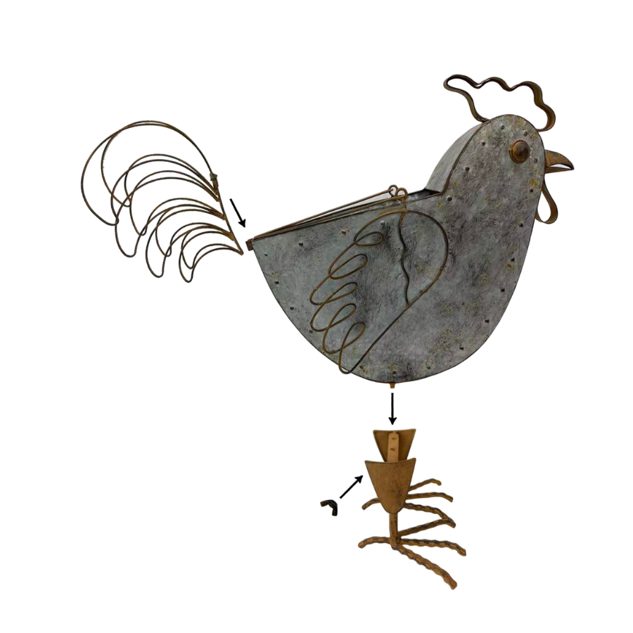 Metal Rustic Chicken Outdoor Plant Pot with Handle