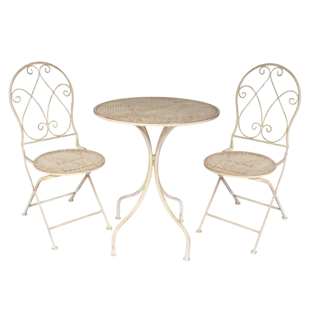 Metallic Patio Table and Chair Collection in Antique Cream - Set of 3