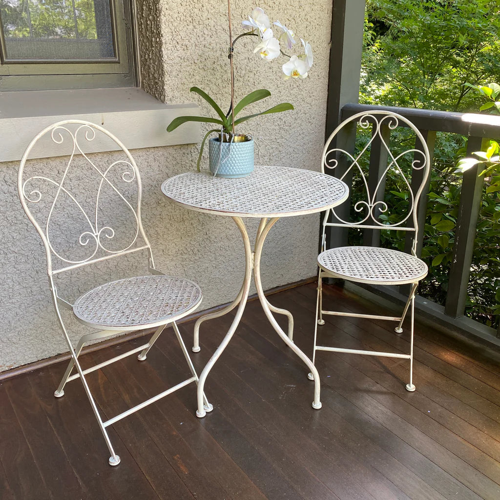 Metallic Patio Table and Chair Collection in Antique Cream - Set of 3