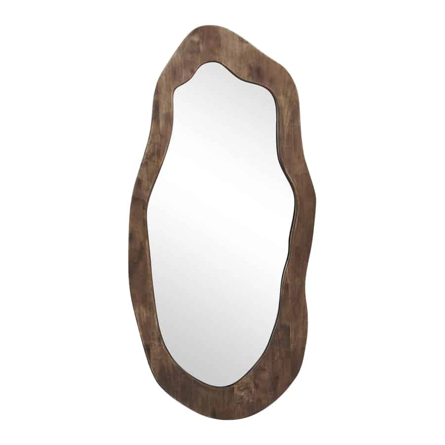 Mid-Century Asymmetric Wood-framed Wall Mirror - 100cms