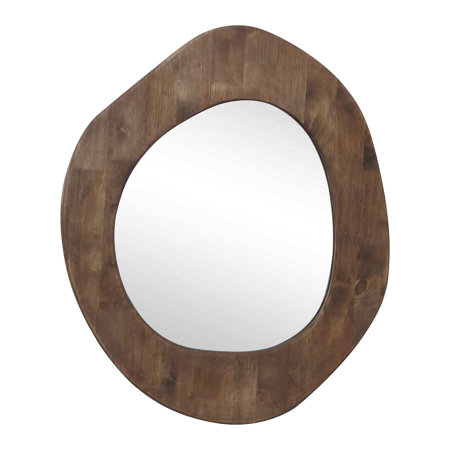 Mid-Century Asymmetric Wood-framed Wall Mirror - 65cms