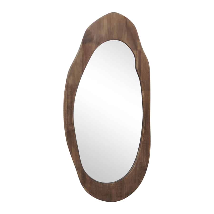 Mid-Century Asymmetric Wood-framed Wall Mirror - 70cms
