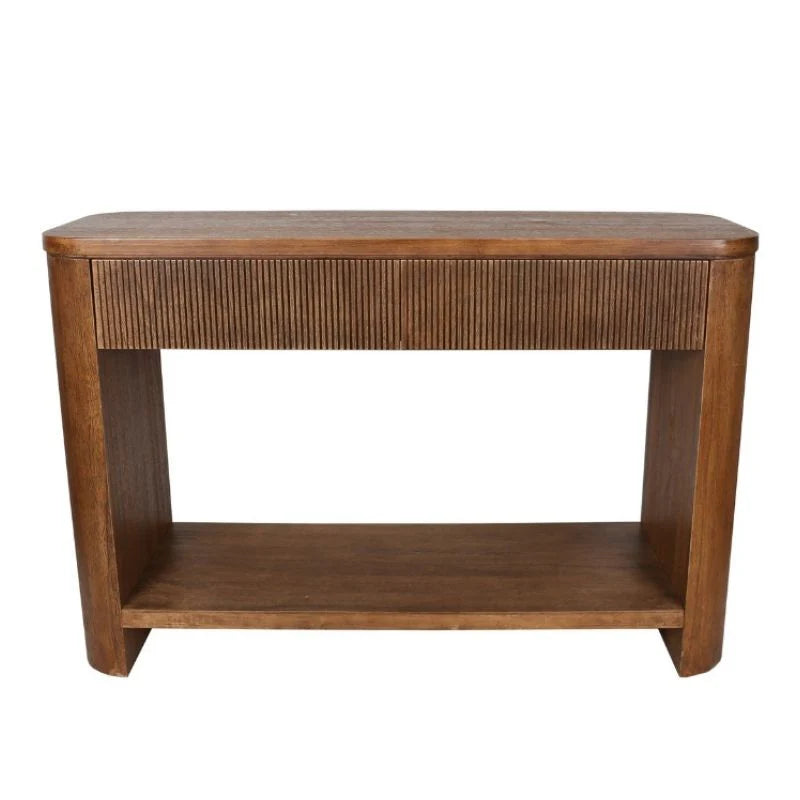 Mid-Century Style Console Table with 2 Drawers + Shelf - 122cms