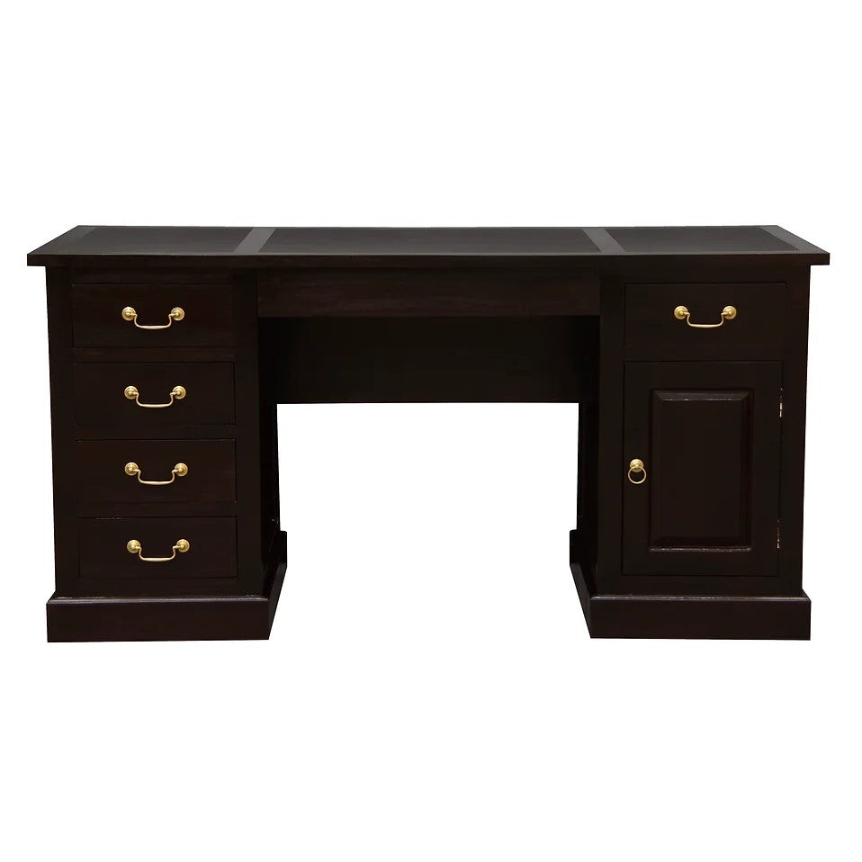 Minimalist Executive Desk 1 Door 6 Drawer - Dark Brown