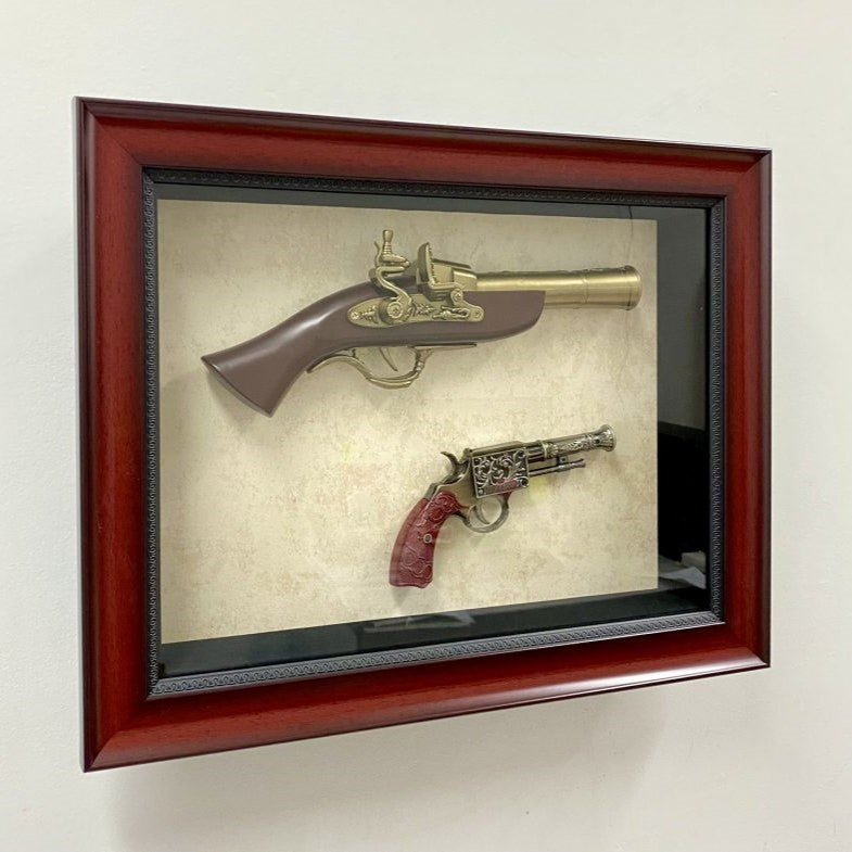 Modern Antique 2 Plastic Toy Guns in Timber Frame