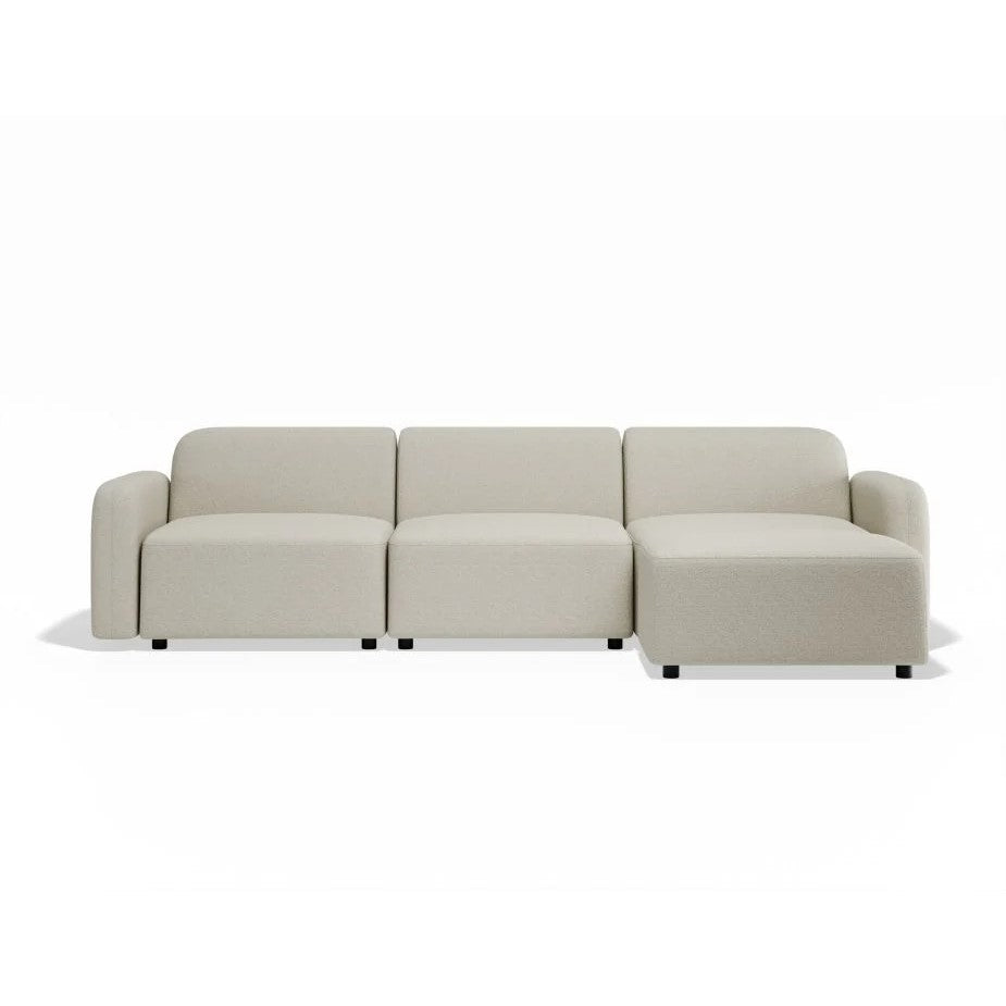 Modern Atticus Modular 3-Seater Sofa with Ottoman - Ivory Cream Fabric