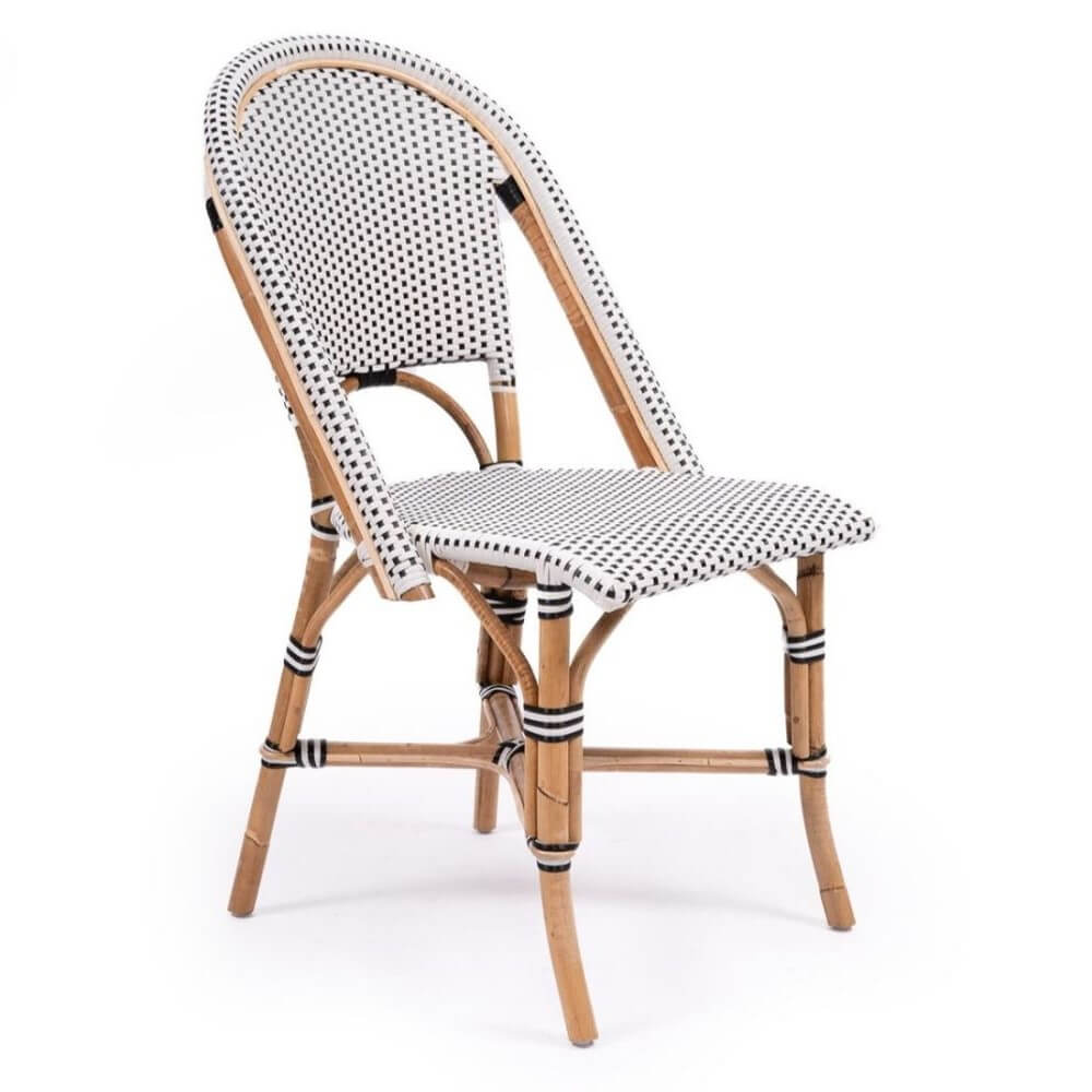 Modern Coastal Style Rattan Dining Chair - Black & White